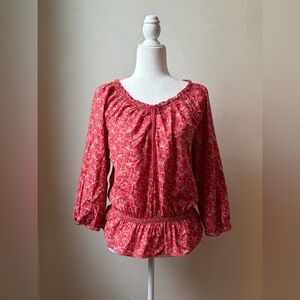 Lauren Ralph Lauren Floral Boho Peasant Blouse 100% Cotton Size S